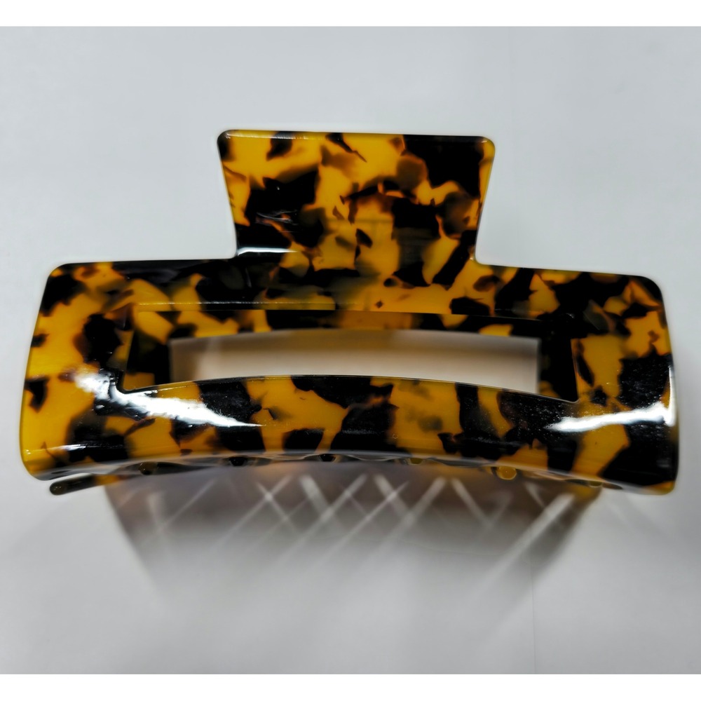Tortoise Shell Rectangular Hair Claw Clip Large 4 Inch Amber Black Accessory